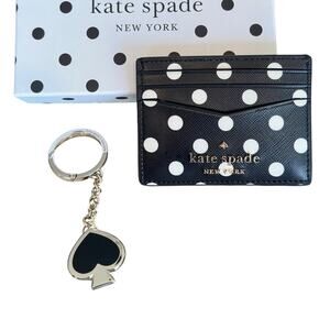 Kate Spade Cheers Cardholder And Black / White Keyfob bag charm  Boxed Set